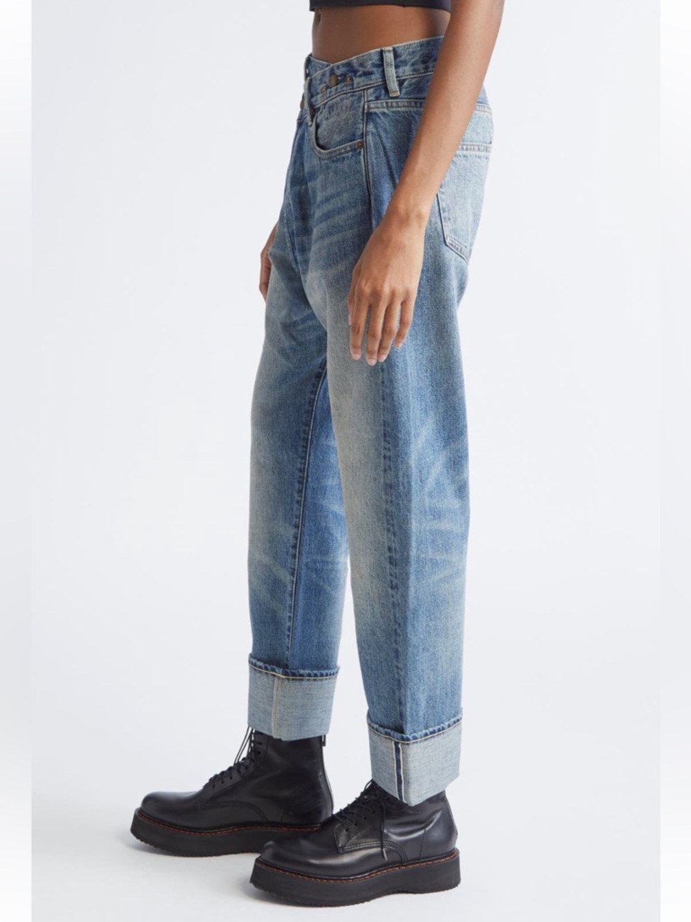 LIMITED NWT R13 Cuffed Crossover Straight Leg Jeans Estin Selvedge Blue Sz 28 - Picture 3 of 15